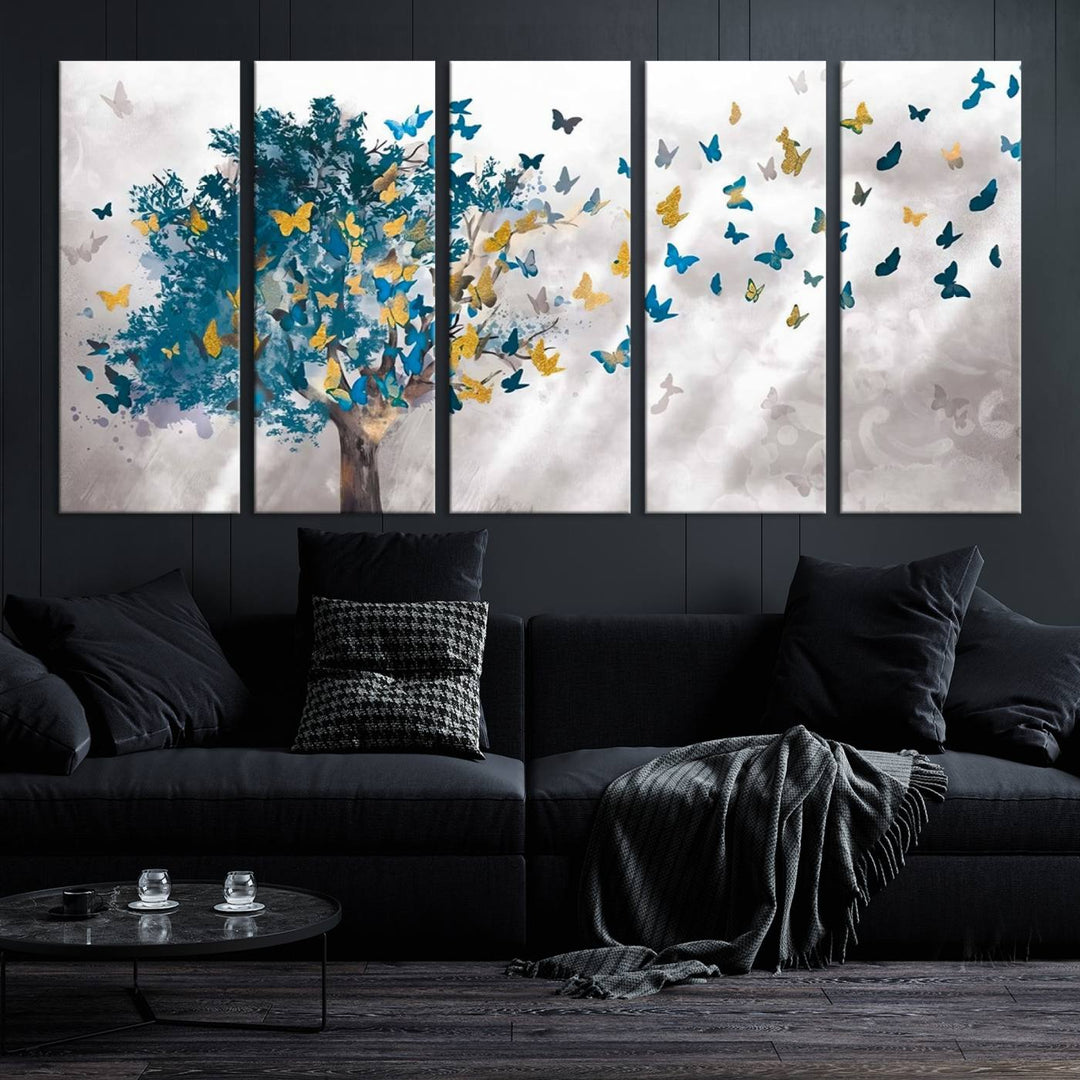 Tree Butterfly Abstract Tree and Butterfly Wall Art Canvas Print