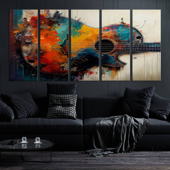 Abstract Guitar Wall Art Canvas | Vibrant Music-Inspired Art for Living Room or Studio | Colorful Music Decor Canvas Print