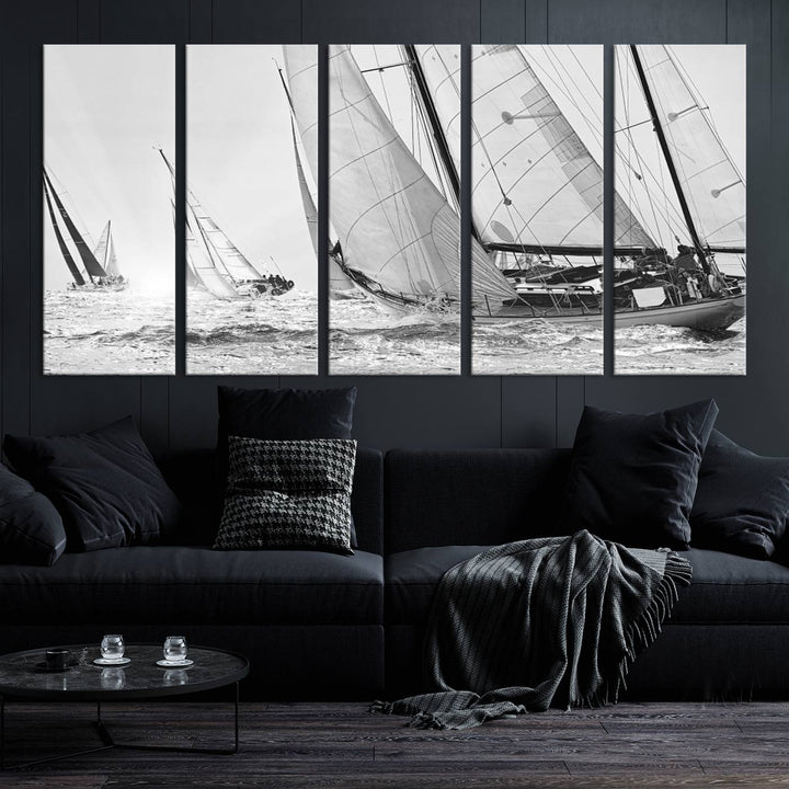 Impresión de velero Yacht Regatta lienzo pared arte Yate decoración de la pared Seascape Art Sailing Ship Negro Blanco extra grande arte de la pared Sailing Regatta