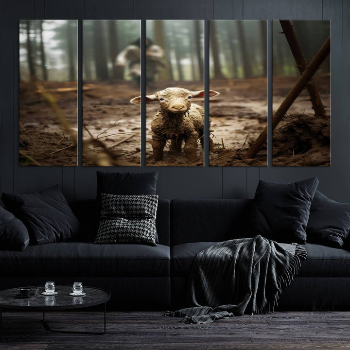 Jesus Running After a Lost Lamb Canvas Wall Art Print