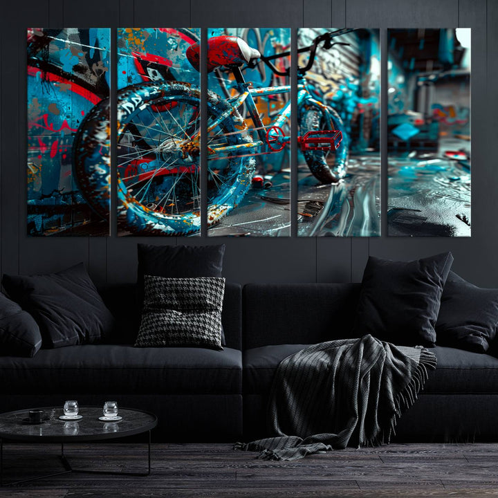 Bicycle Wall Art Canvas Print, Graffiti Wall Art Canvas Print