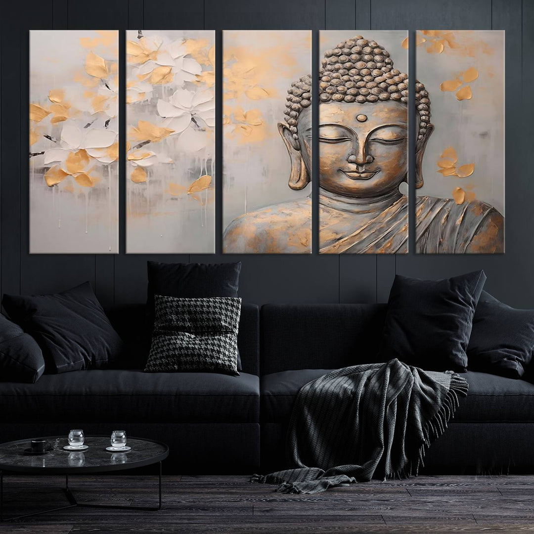 Abstract Buddha Statue Wall Art Canvas Print - Modern Meditation Decor for Living Room, Office, Yoga Studio