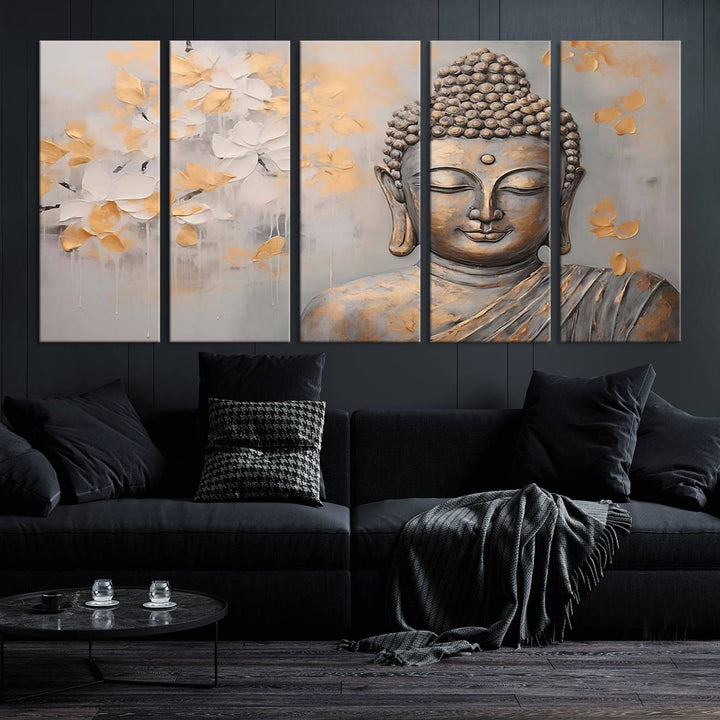 Abstract Buddha Statue Wall Art Canvas Print - Modern Meditation Decor for Living Room, Office, Yoga Studio