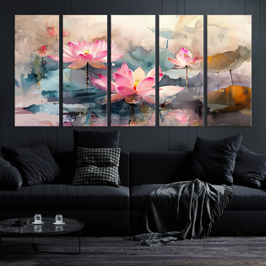 Abstract Watercolor Lotus Flower Wall Art Canvas Print