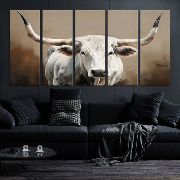 Texas Longhorn Canvas Wall Art features a triptych design on premium canvas with a gallery-quality finish.