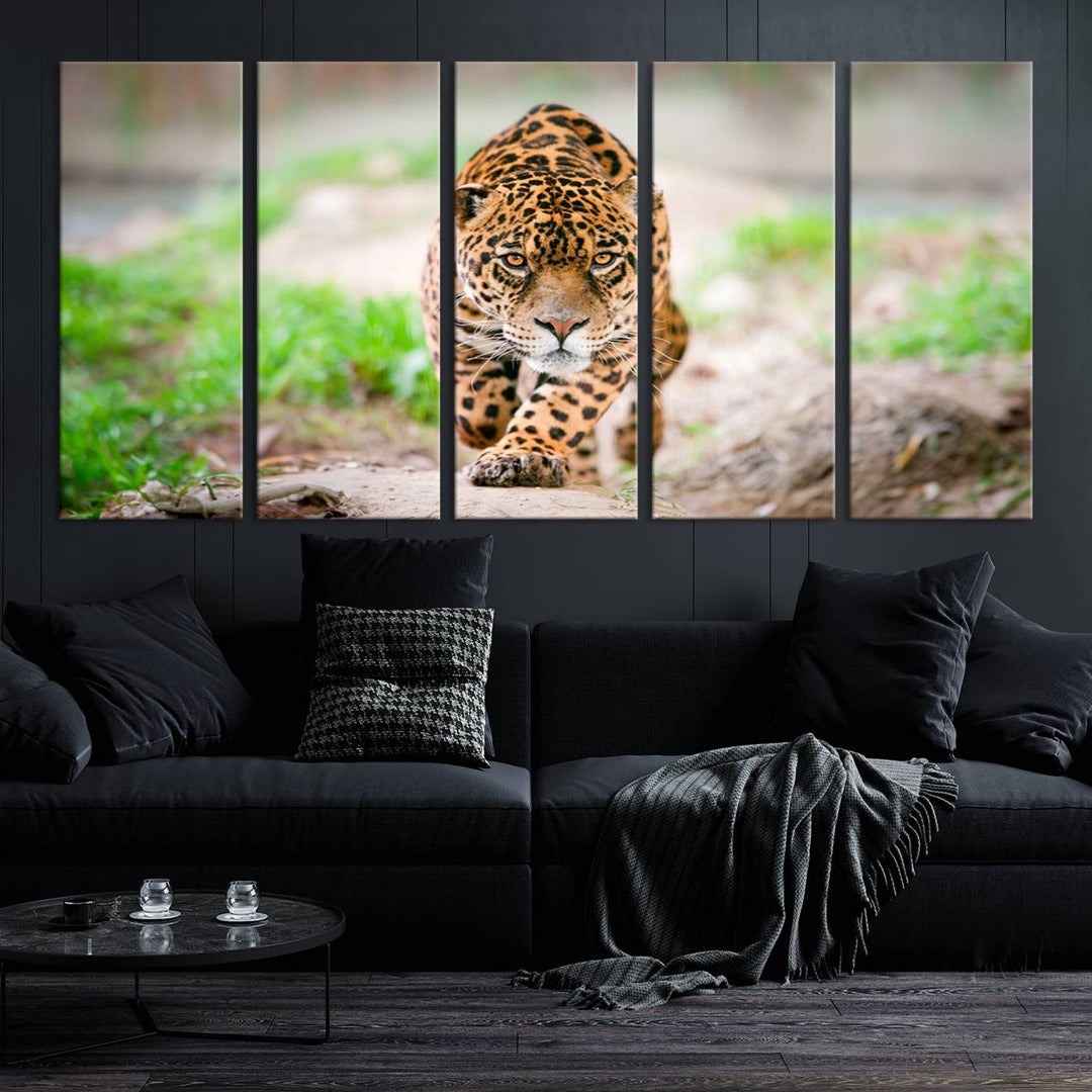 Leopard on the Prowl - Stunning Large Framed Canvas Wall Art for Living Room, Bedroom, or Office Décor, Vibrant Wildlife Print, Ready to Hang