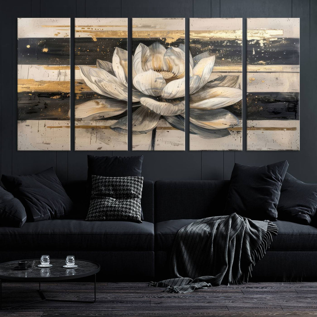 Abstract Lotus Flower Wall Art Canvas Print, Meditation Yoga Room Wall Art