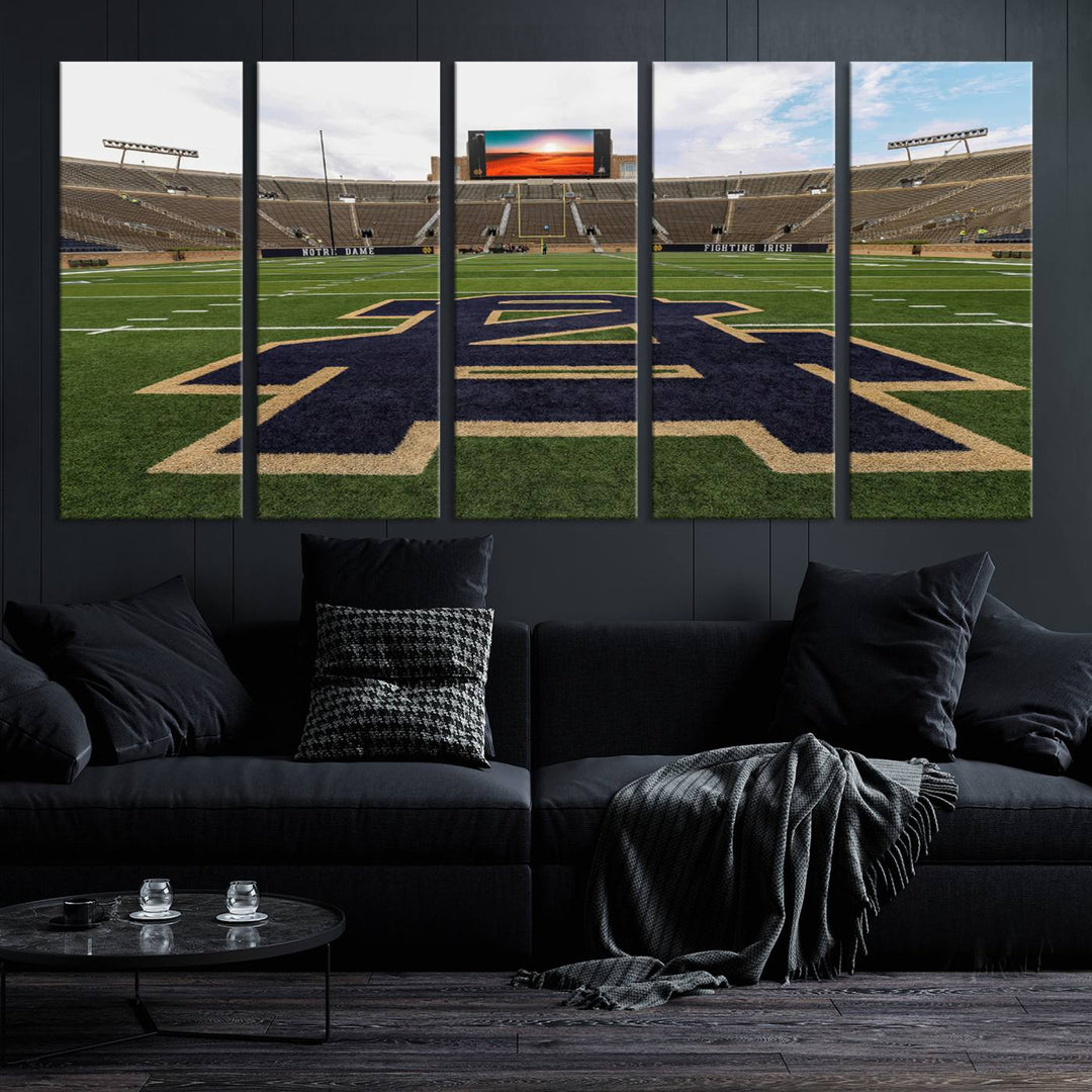 Notre Dame Stadium Giclee Canvas Print | Triptych Wall Art Featuring Iconic Notre Dame Football Field | Ready-to-Hang Sports Stadium Decor