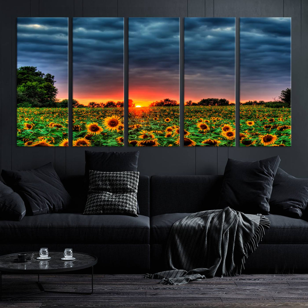 Golden Sunflower Field at Sunset – Breathtaking Sky and Vibrant Flowers, Ready to Hang Wall Art Canvas Print