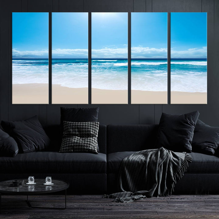 Wall Art Canvas Print Shiny Blue Sea and Beach