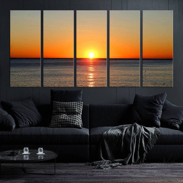 Golden Horizon Sunset Over Ocean Wall Art Canvas Print – Tropical Beach Canvas Wall Art – Giclee Print for Coastal Theme Decor Print