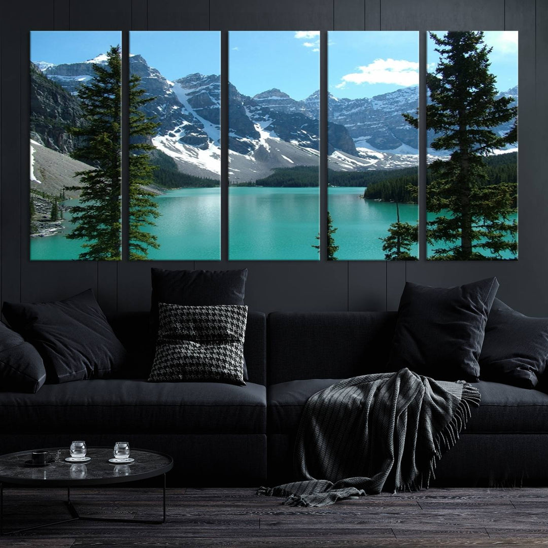 Canadian Rockies Moraine Lake Landscape Canvas Print, Turquoise Lake & Mountain View Wall Art, Ready to Hang Multi-Panel Giclee Canvas for Home Decor