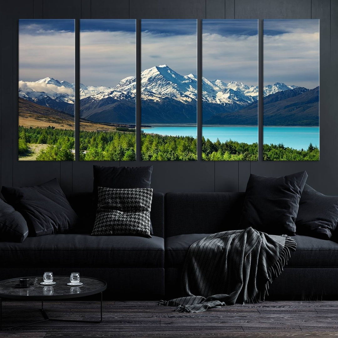 Impression d’art Mount Cook Nouvelle-Zélande Art mural Impression sur toile Lac et montagnes