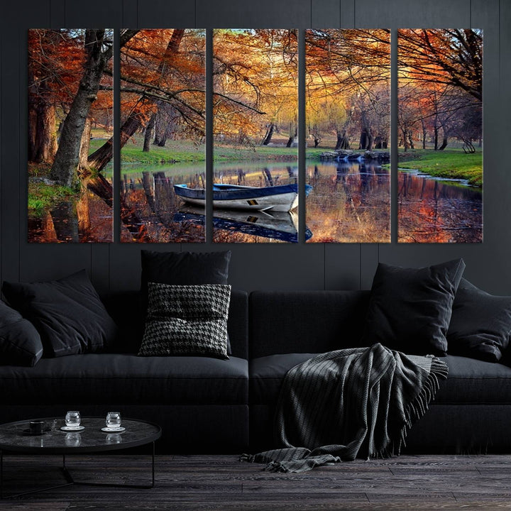 Wall Art Canvas Print Wonderful River in Forest Landscape in Autumn Wall Art Panels