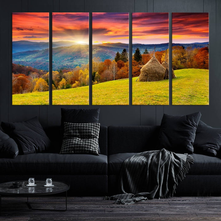 Impression sur toile de paysage d'art mural, tous les tons de vert au coucher du soleil