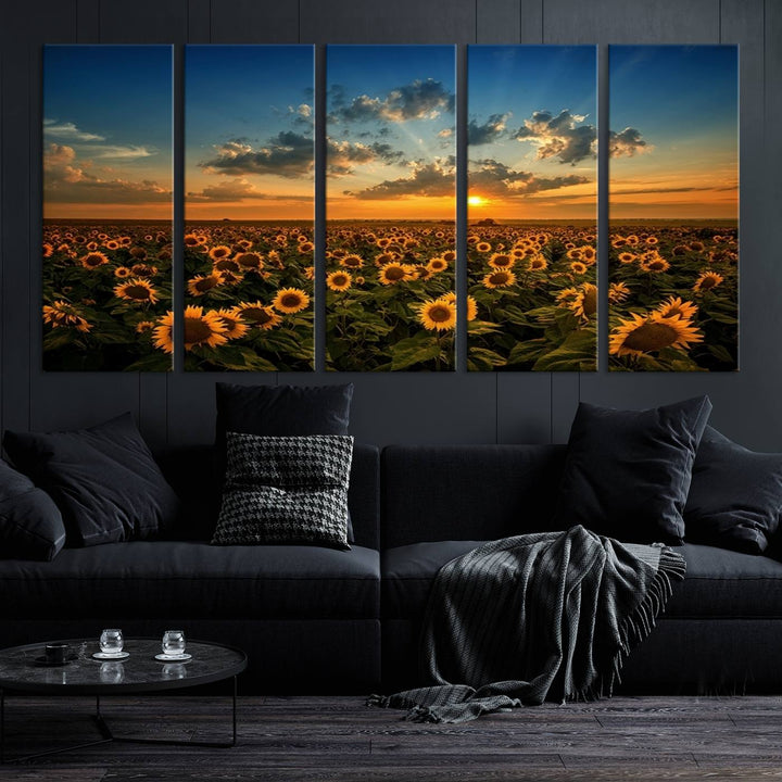 Sunflower Field Sunset Wall Art Canvas Print Wall Artwork