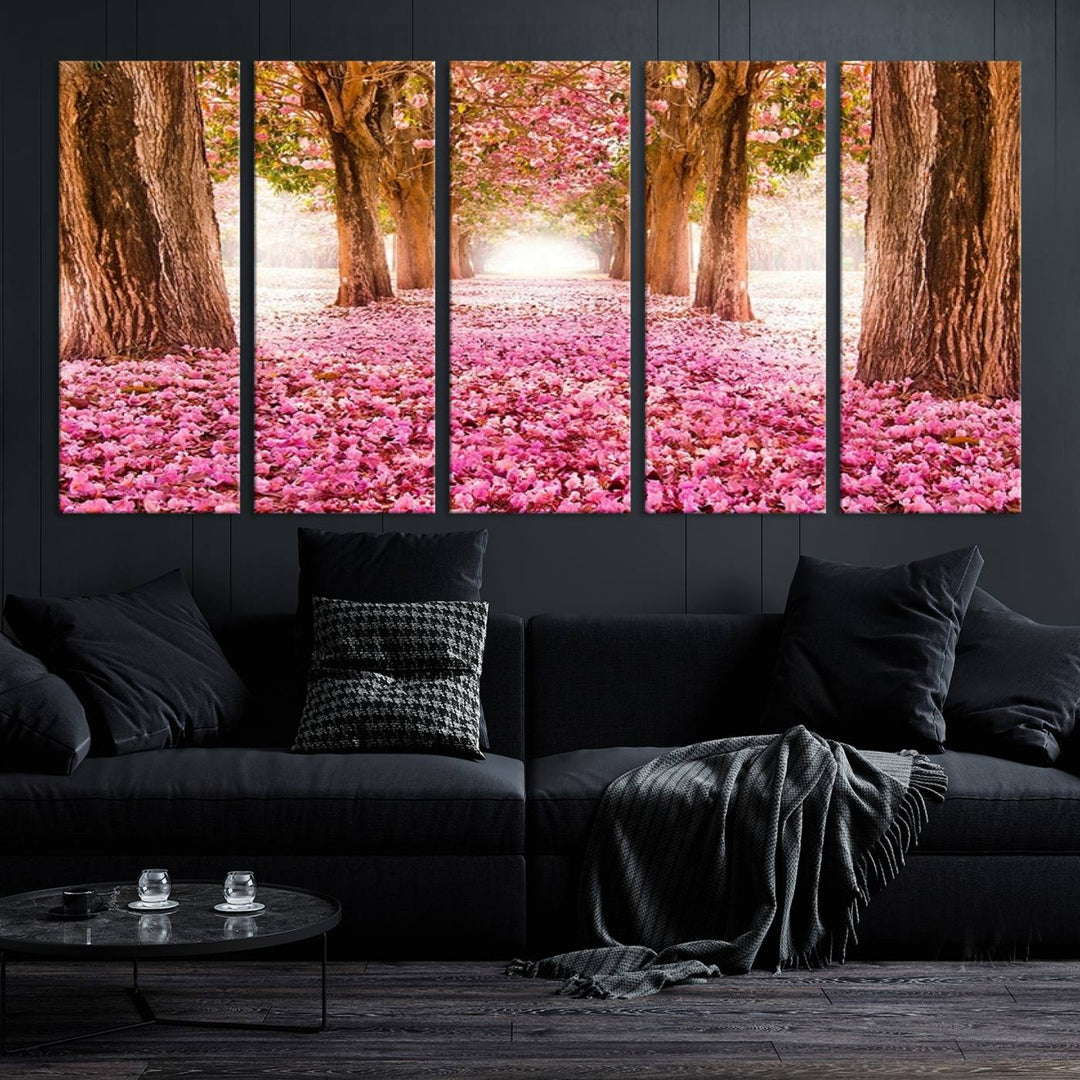 Tableau sur toile Blossom Cherry Marchant sur des fleurs roses entre les arbres