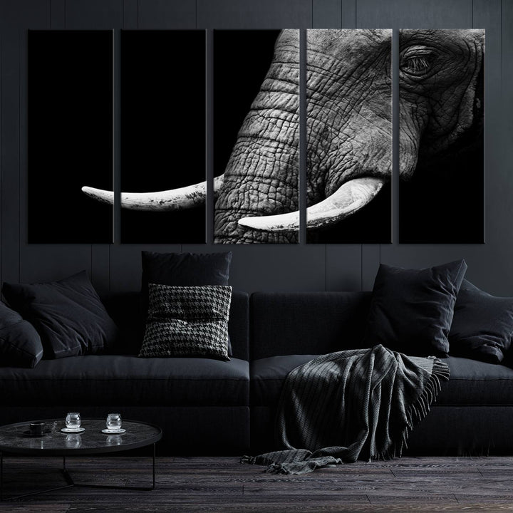 Wall Art Animal Canvas Print Close Taken Elephant with Big Ivories