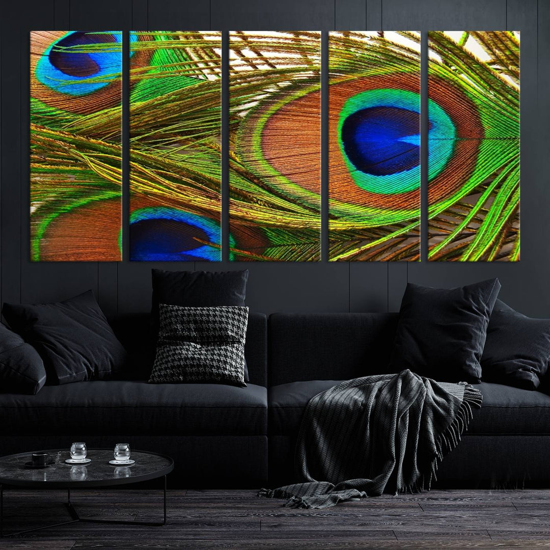 Wall Art Animal Canvas Print Triple Eyed Peacock Wing