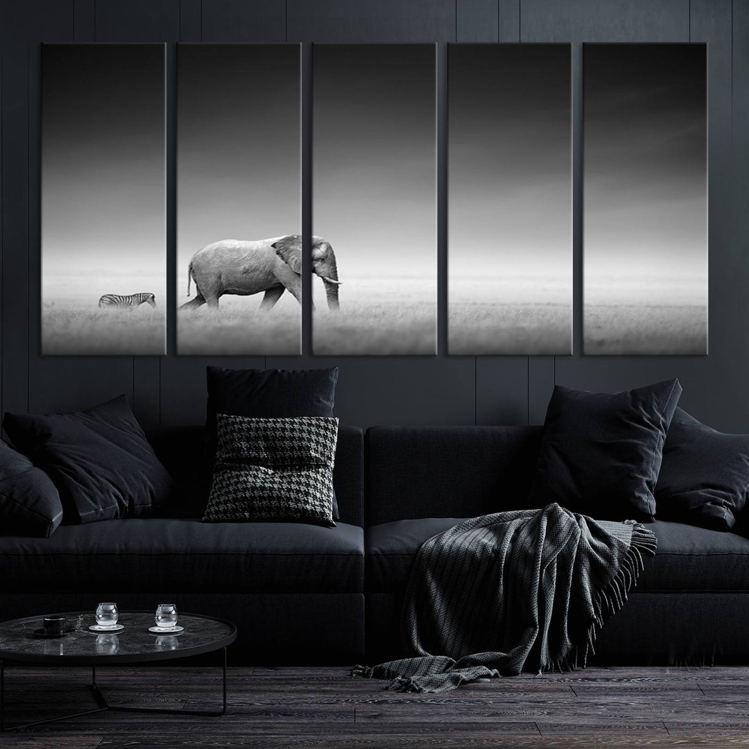 Elephant and Zebra Savannah Canvas Print