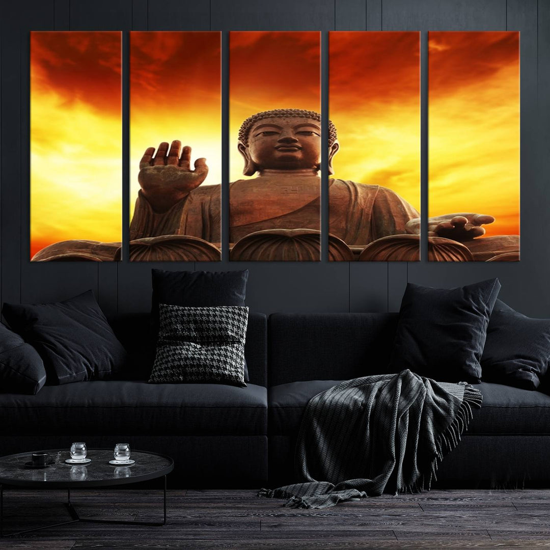 Wall Art Close up Buddha Statue at Sunset Canvas Print 