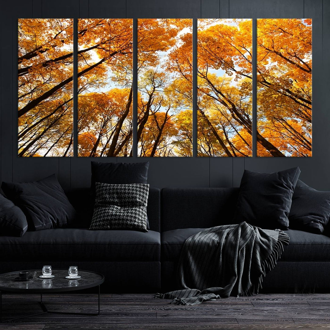 Art mural Forêt jaune et ciel en automne Impression sur toile