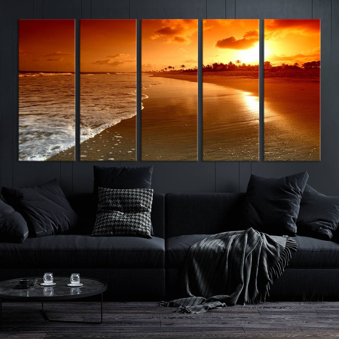 Art mural magnifique paysage de plage au coucher du soleil sur une île tropicale Impression sur toile