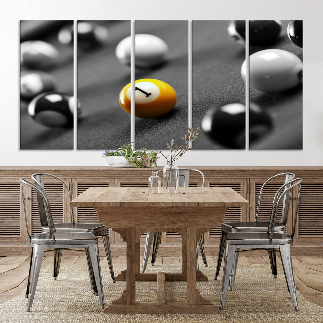 Boules de billard concept noir et blanc Impression sur toile