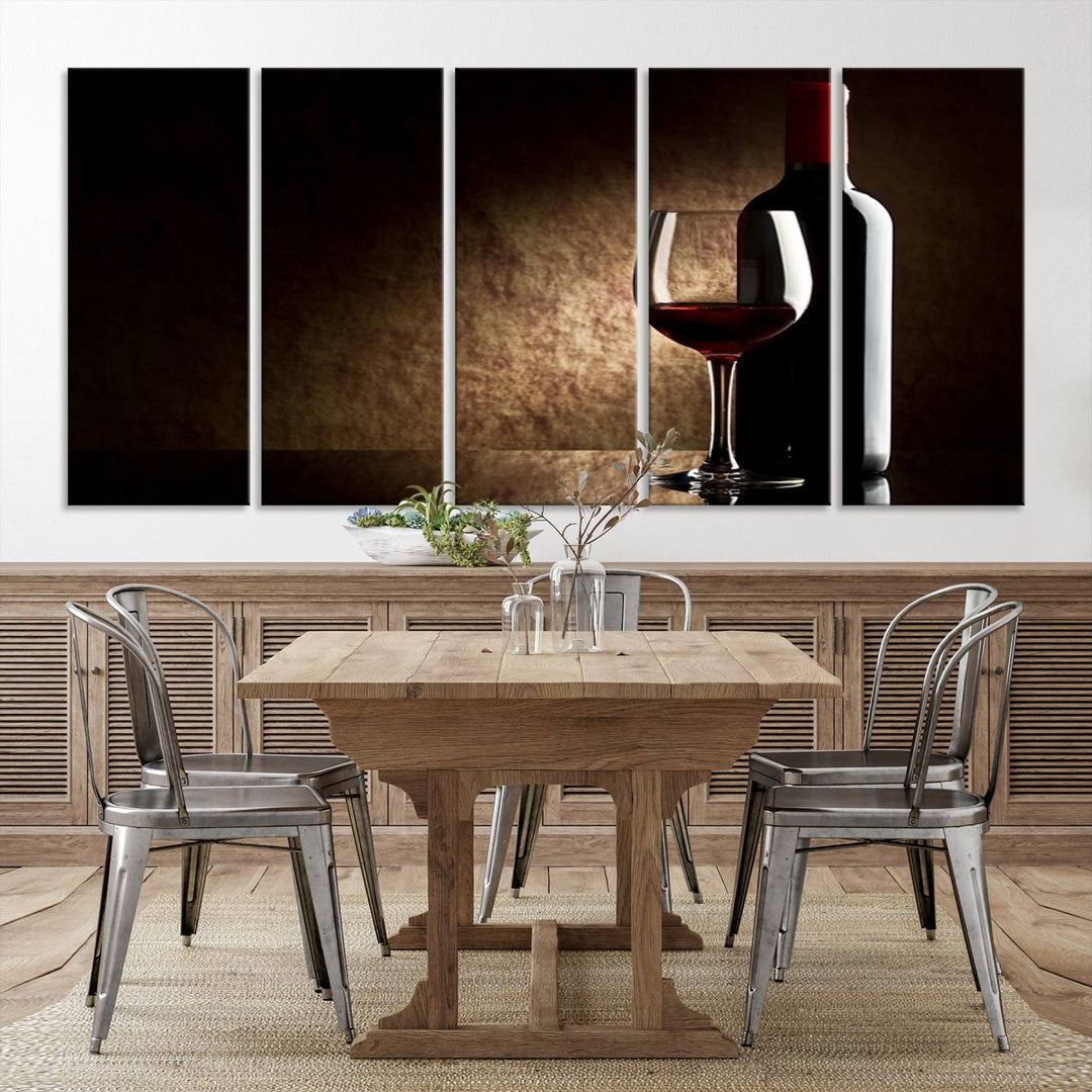 Wall Art Red Vine in Glass with Bottle Canvas Print Kitchen Cafe Restaurant