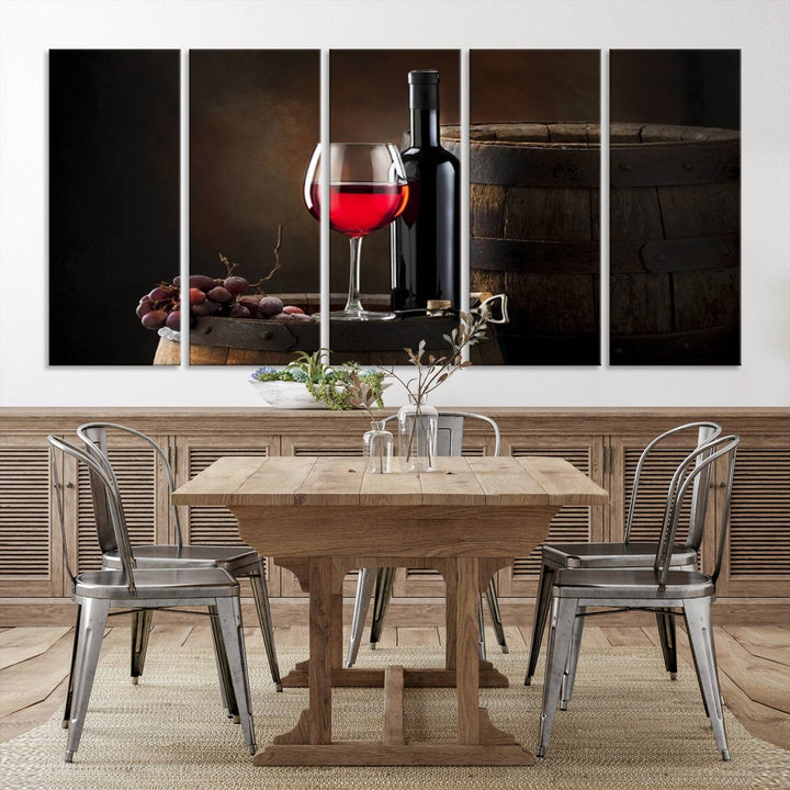 Wall Art Red Wine Bottle and Tun Canvas Print 