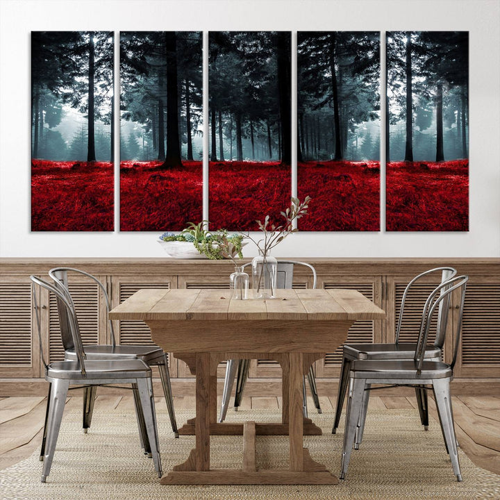 Bosque seductor con hojas rojas Impresión en lienzo Arte de pared grande Arte de lienzo de bosque Arte de paisaje de otoño Impresión de arte enmarcada