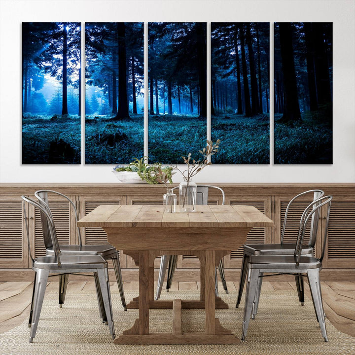 Arte de pared de bosque oscuro místico, lienzo de bosque grande, lienzo de paisaje, arte de pared de múltiples paneles, conjunto de lienzo grande de 3 piezas enmarcado