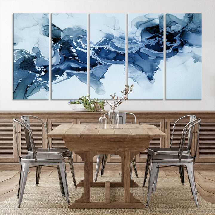 Ice Blue Marble Fluid Effect Wall Art Abstract Canvas Wall Art Print