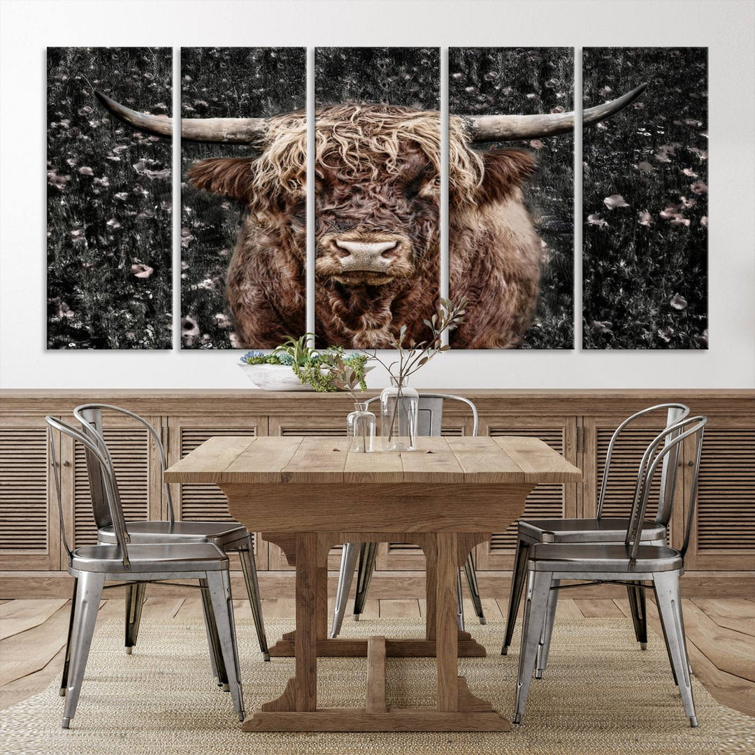 Scottish Highland Cow Cattle Art Print Farmhouse Wall Art Canvas Print