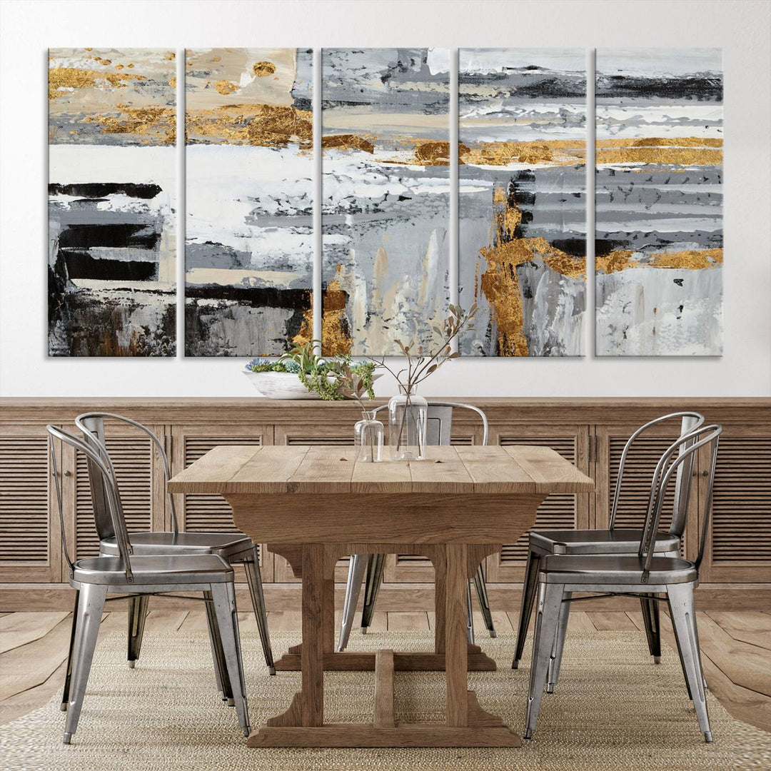 Abstract Painting Canvas Wall Art Print Paint Drip Art Brush Strokes Gray Artwork