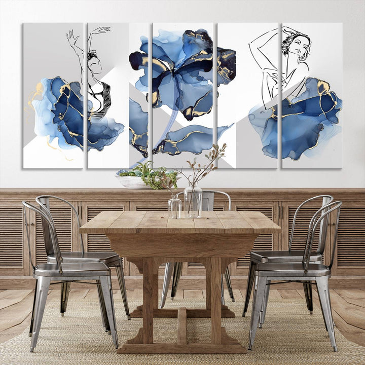 Watercolor Abstract Painting Artwork Walls Canvas Wall Art Print Blue Dancer