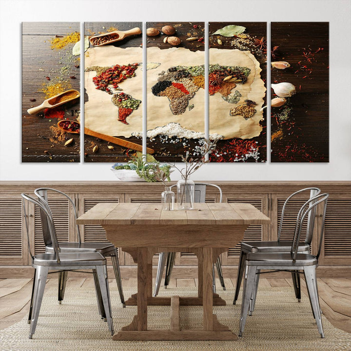 Spice World Map Artwork Canvas Wall Art Print World Map of Spices