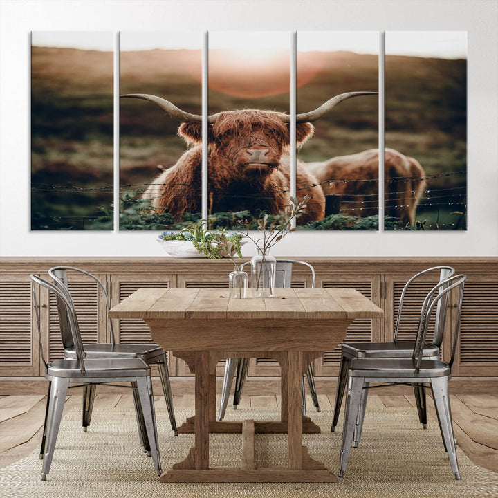 Highland Cow Animal Canvas Wall Art Texas Cattle Art Print Farmhouse Wall Art Canvas Print