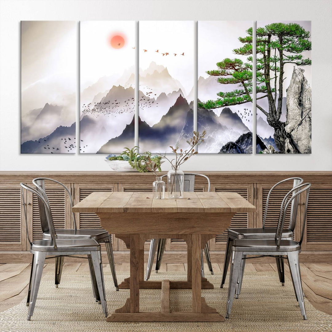 Japanese Tree Mountain Wall Art Canvas Print