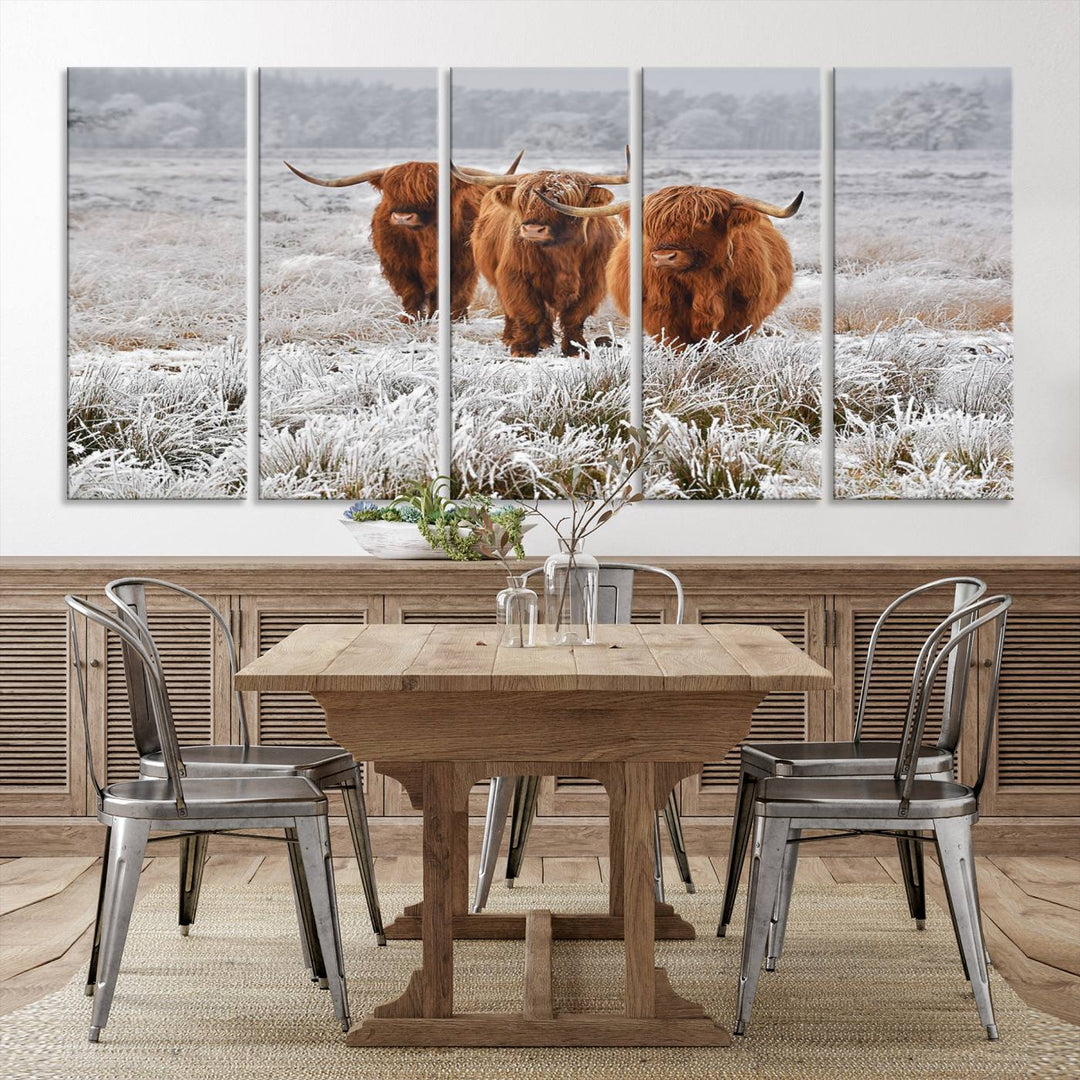 Highland Cows in Snow Canvas Art Highland Cattle Picture Art Farmhouse Art