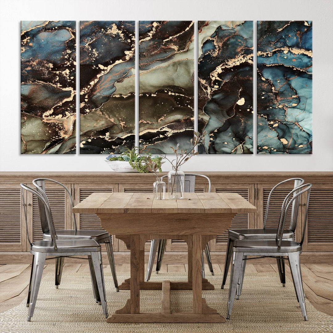 Black and Blue Marble Fluid Effect Wall Art Abstract Canvas Wall Art Print