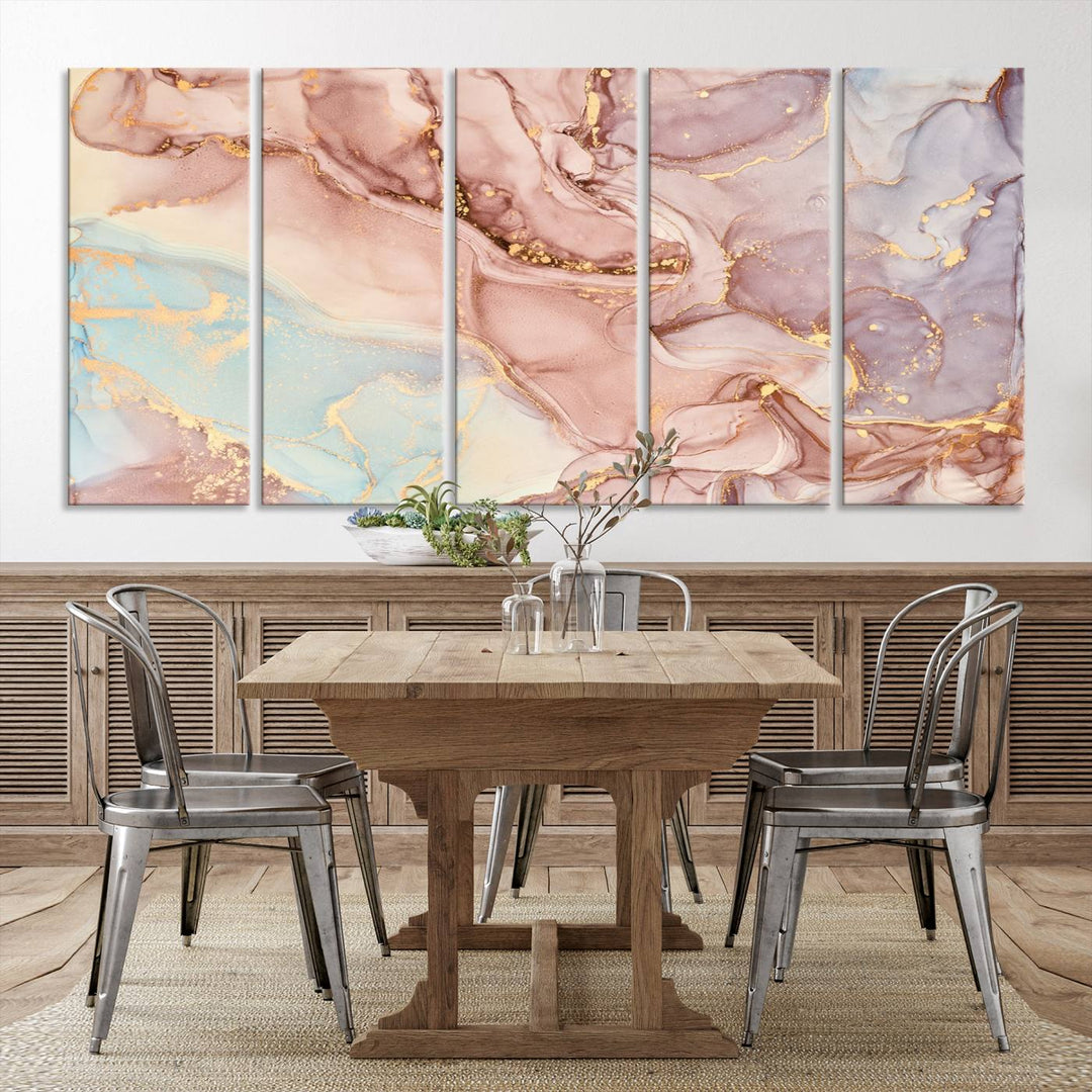 Rose Gold Marble Fluid Effect Wall Art Abstract Canvas Wall Art Print