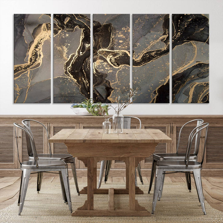 Gray Marble Fluid Effect Wall Art Abstract Canvas Wall Art Print