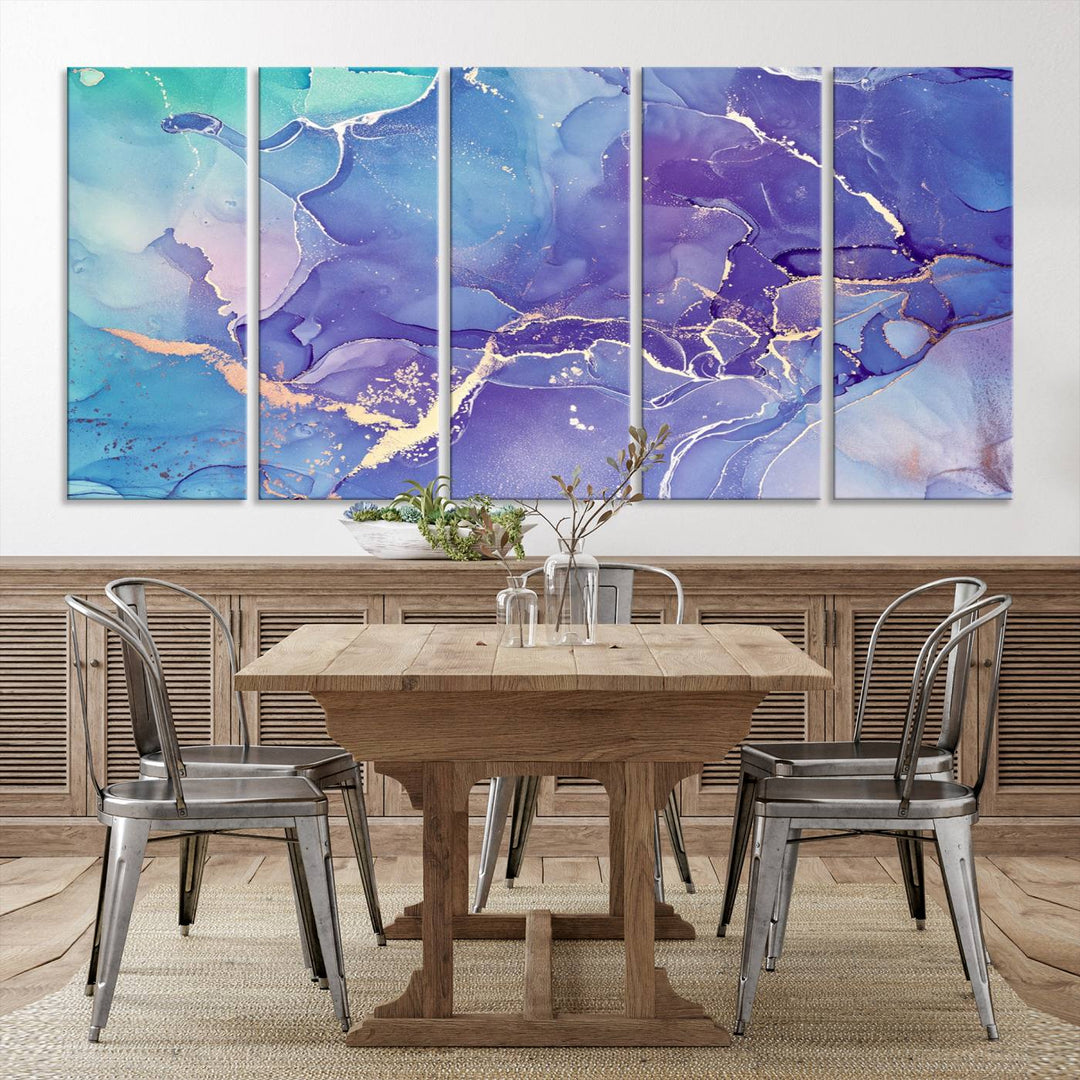 Blue and Purple Marble Fluid Effect Wall Art Abstract Canvas Wall Art Print