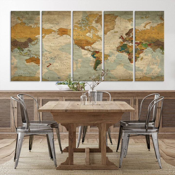 Sephia World Map Wall Art Multi Panel