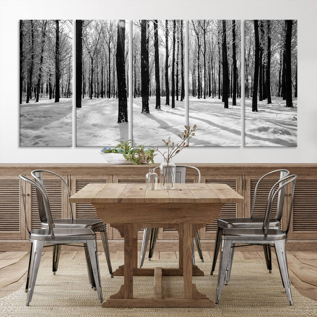 Arte de pared grande, bosque de invierno, álamos, impresión en lienzo