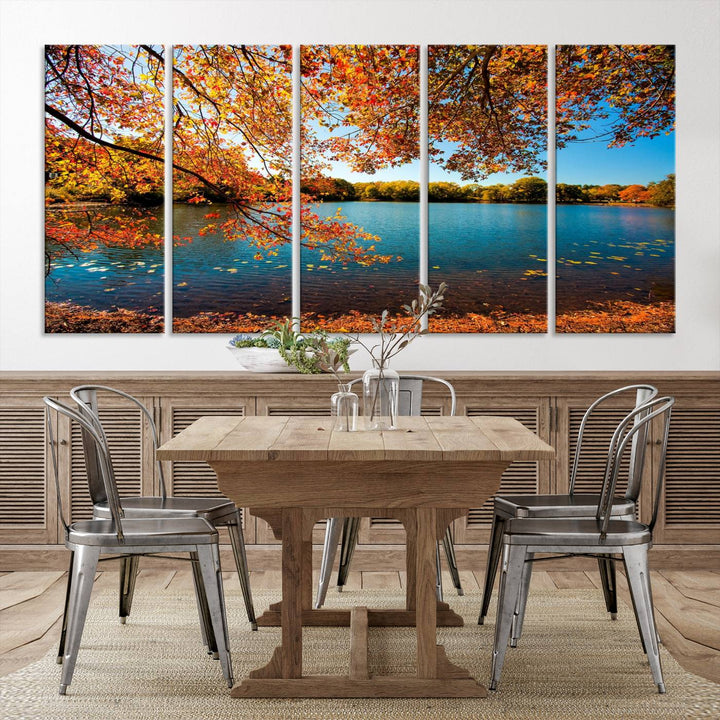 Autumn Tree Fall Lake Wall Art Canvas Print