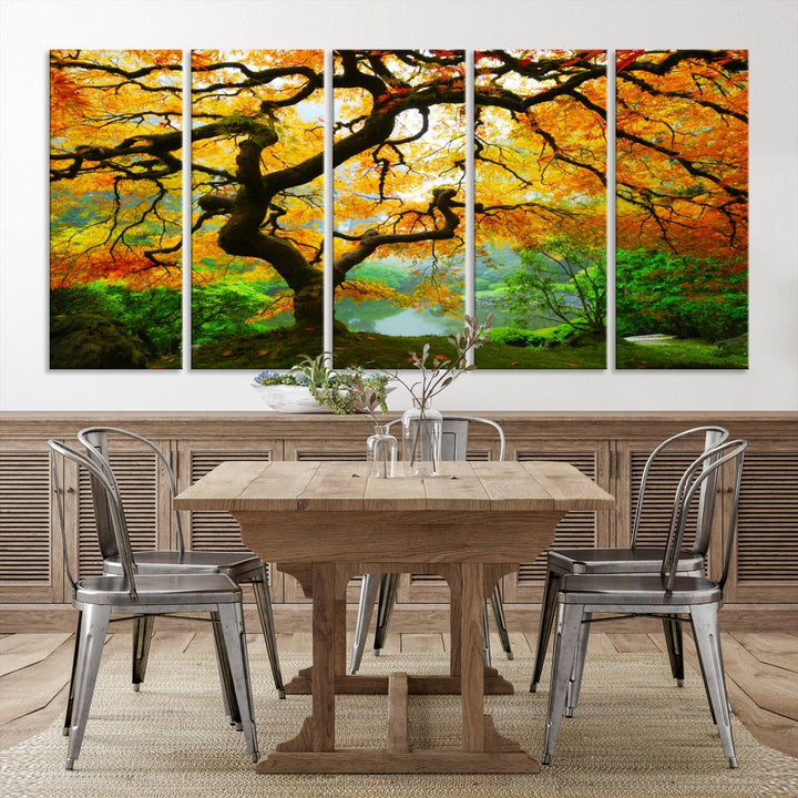 Portland Japanese Maple Tree Canvas Wall Art – Nature Landscape Print – Framed and Ready to Hang for Living Room or Office Decor