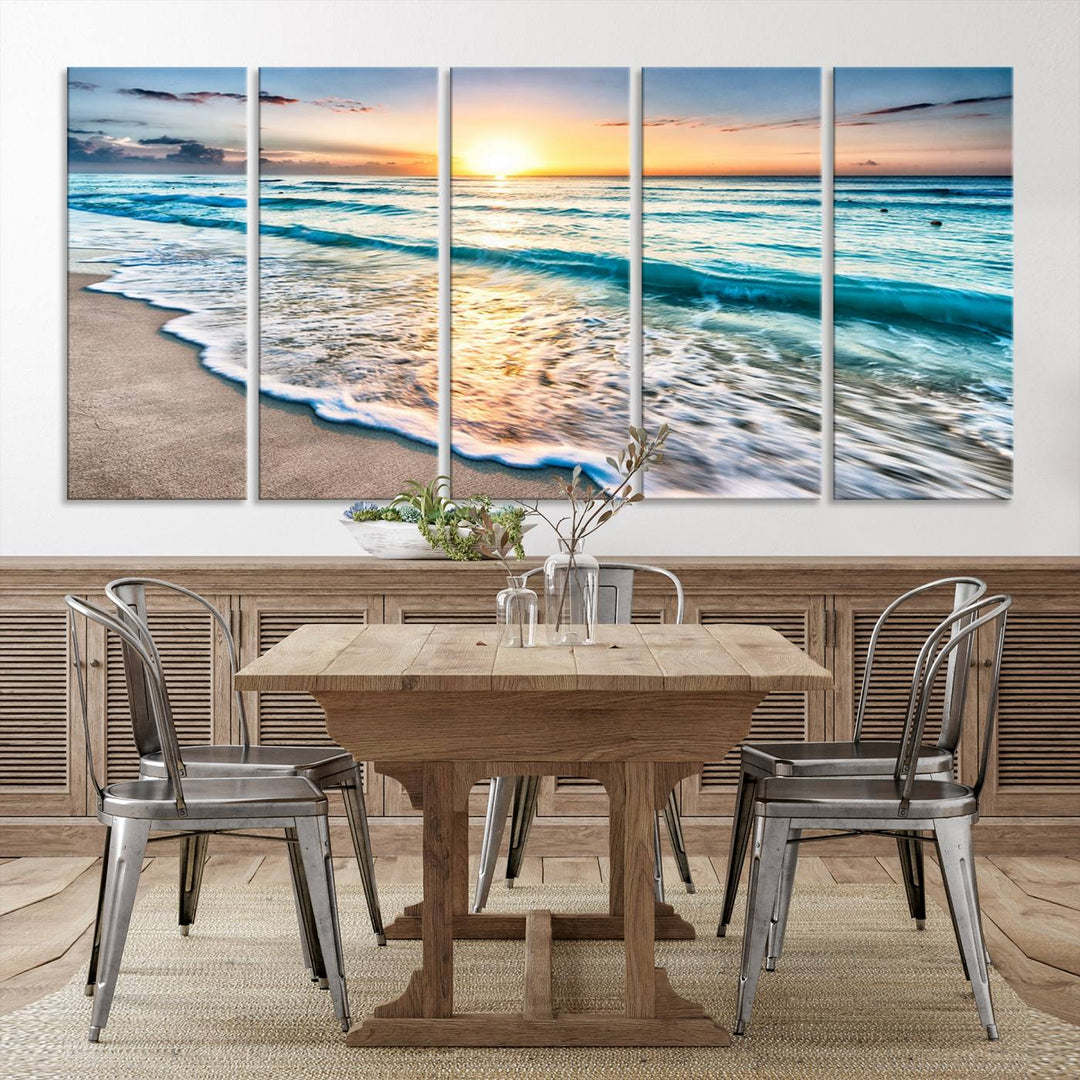 Ocean Beach Canvas Wall Art Beach Canvas, Coastal Sunset Tropical Island Beach Sunset Artwork Print for Living Room Home Office Decor, Beach Wall Art, Sea Wall Art