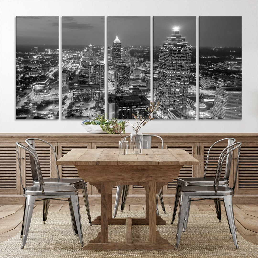 Atlanta City Skyline Art mural noir et blanc Paysage urbain Impression sur toile